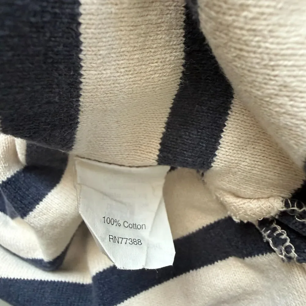 J.Crew Women's M Striped Boatneck Top Cream Navy 3/4 Sleeve Neon Pink Trim Knit